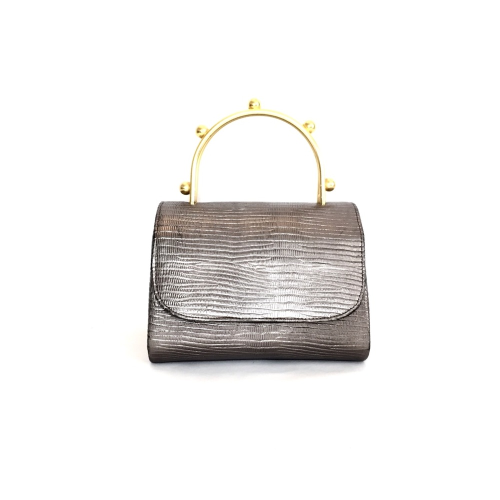 Andé Gunmetal Leather Mini w/ Gold Top Handle